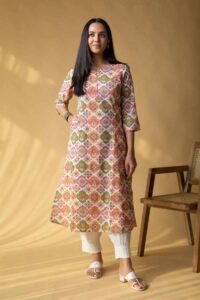 Image for Kusvaa Vcr267 Tasha Cotton Handblock Print Kurta Front