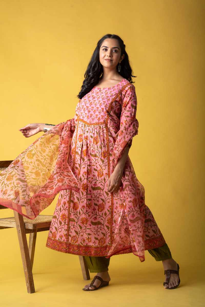 Image for Kusvaa Wsr444 Naisha Cotton A Line Kurta Sleeves