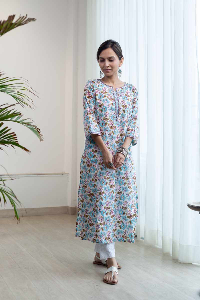 Image for Kusvaa Wsr445 Dakshata Cotton Handblock Kurta Closeup 3