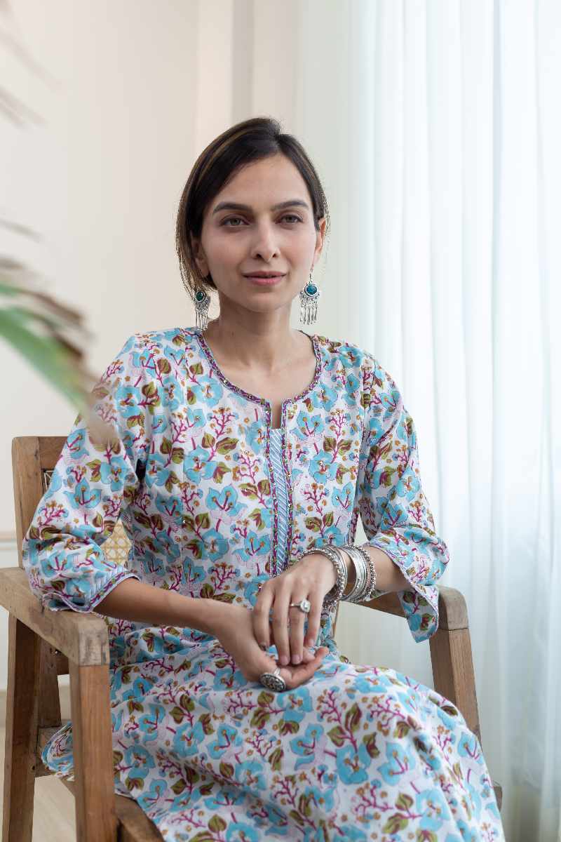 Image for Kusvaa Wsr445 Dakshata Cotton Handblock Kurta Neck