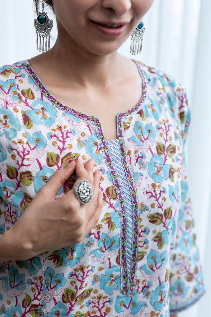Image for Kusvaa Wsr445 Dakshata Cotton Handblock Kurta Pocket