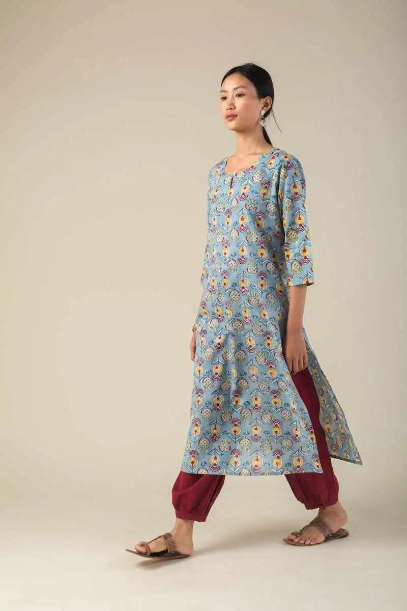 Image for Kusvaa Ne161 Durga Cotton Handblock Kurta Front
