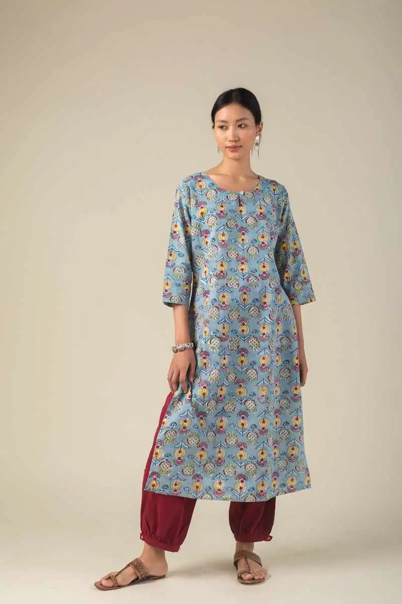 Image for Kusvaa Ne161 Durga Cotton Handblock Kurta Side