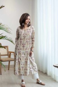 Image for Kusvaa Ne94 Divita Cotton A Line Kurta Side