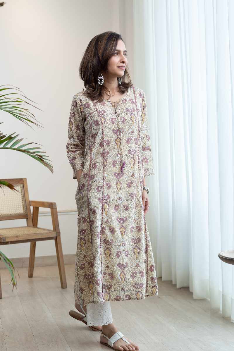 Image for Kusvaa Ne94 Divita Cotton A Line Kurta Sleeves
