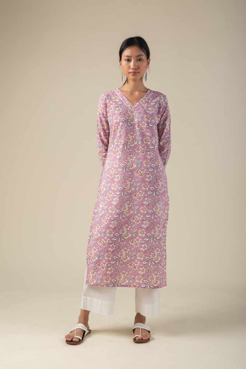 Image for Kusvaa Ne120 Nityashri Cotton Straight Kurta Side