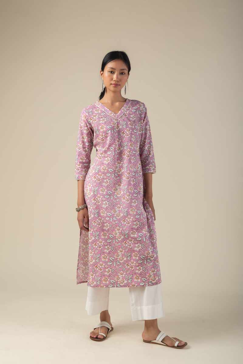 Image for Kusvaa Ne120 Nityashri Cotton Straight Kurta Sitting