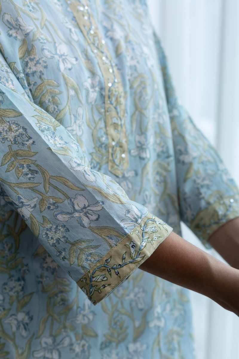 Image for Kusvaa Ne127 Tapasya Cotton Handblock Kurta Closeup 2
