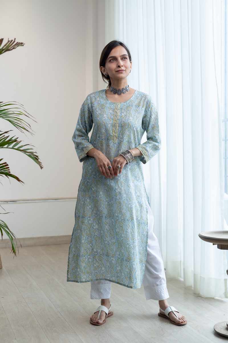 Image for Kusvaa Ne127 Tapasya Cotton Handblock Kurta Front