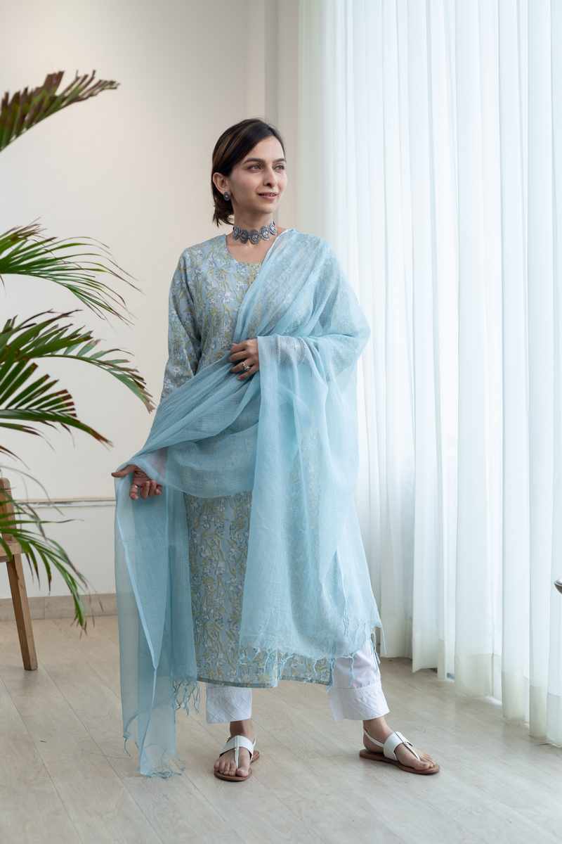 Image for Kusvaa Ne127 Tapasya Cotton Handblock Kurta Side