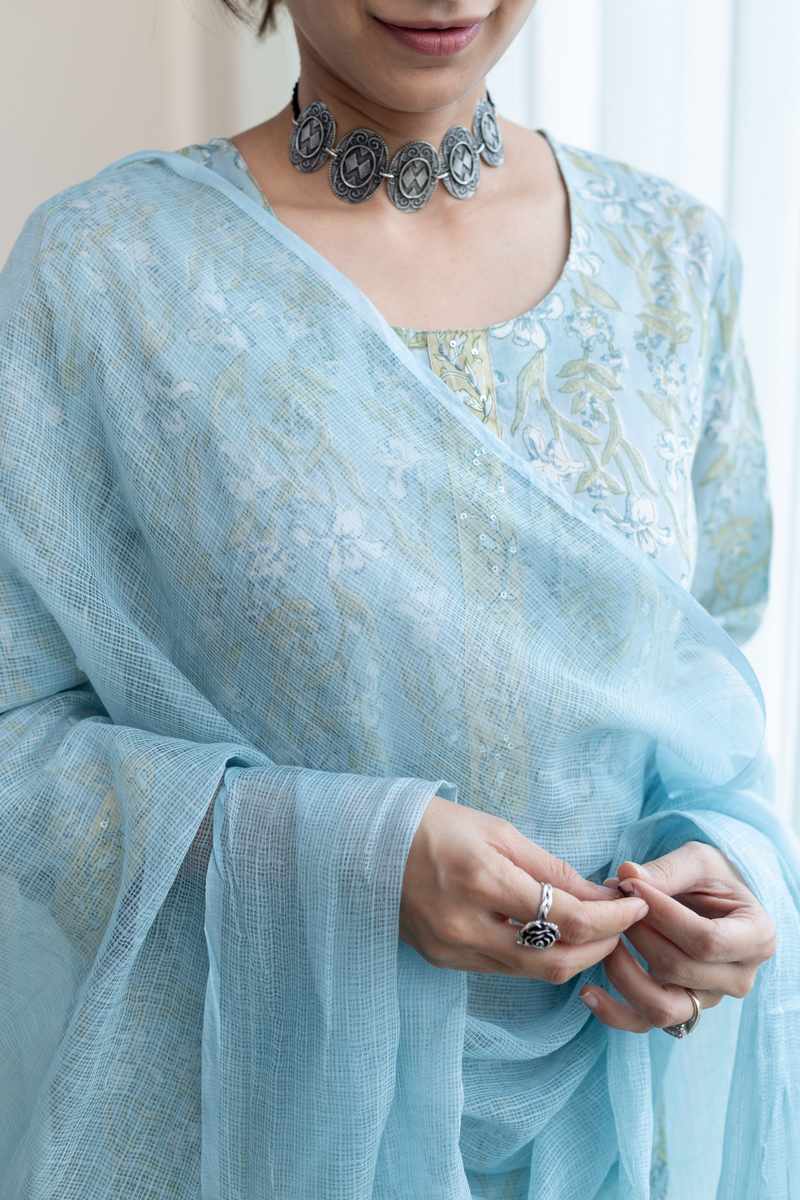 Image for Kusvaa Ne127 Tapasya Cotton Handblock Kurta Sitting