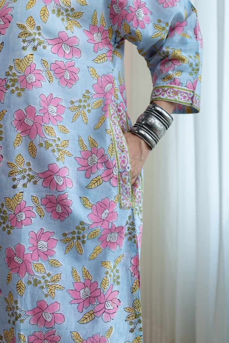 Image for Kusvaa Ne148 Eesha Cotton Handblock Kurta Closeup
