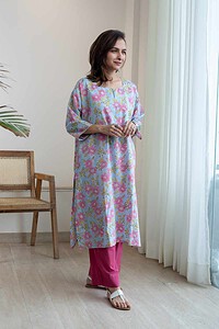 Image for Kusvaa Ne148 Eesha Cotton Handblock Kurta Front