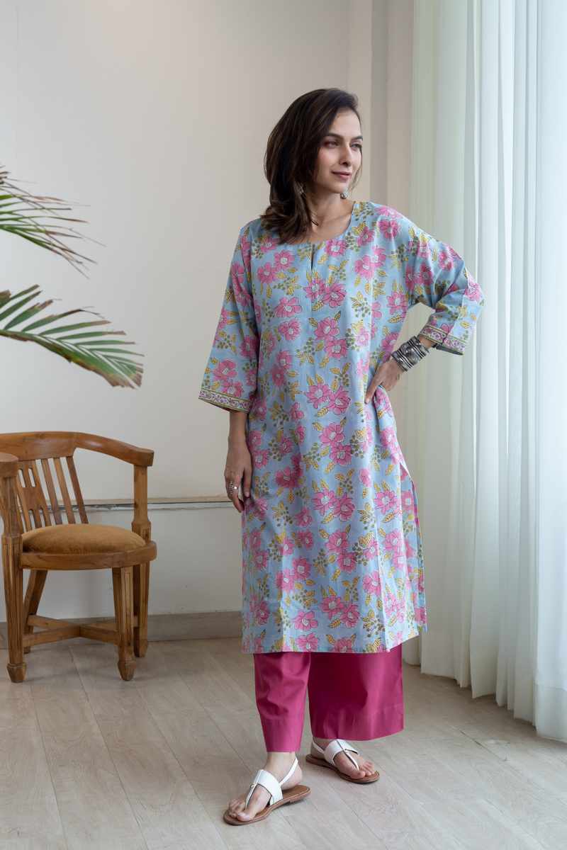 Image for Kusvaa Ne148 Eesha Cotton Handblock Kurta Side