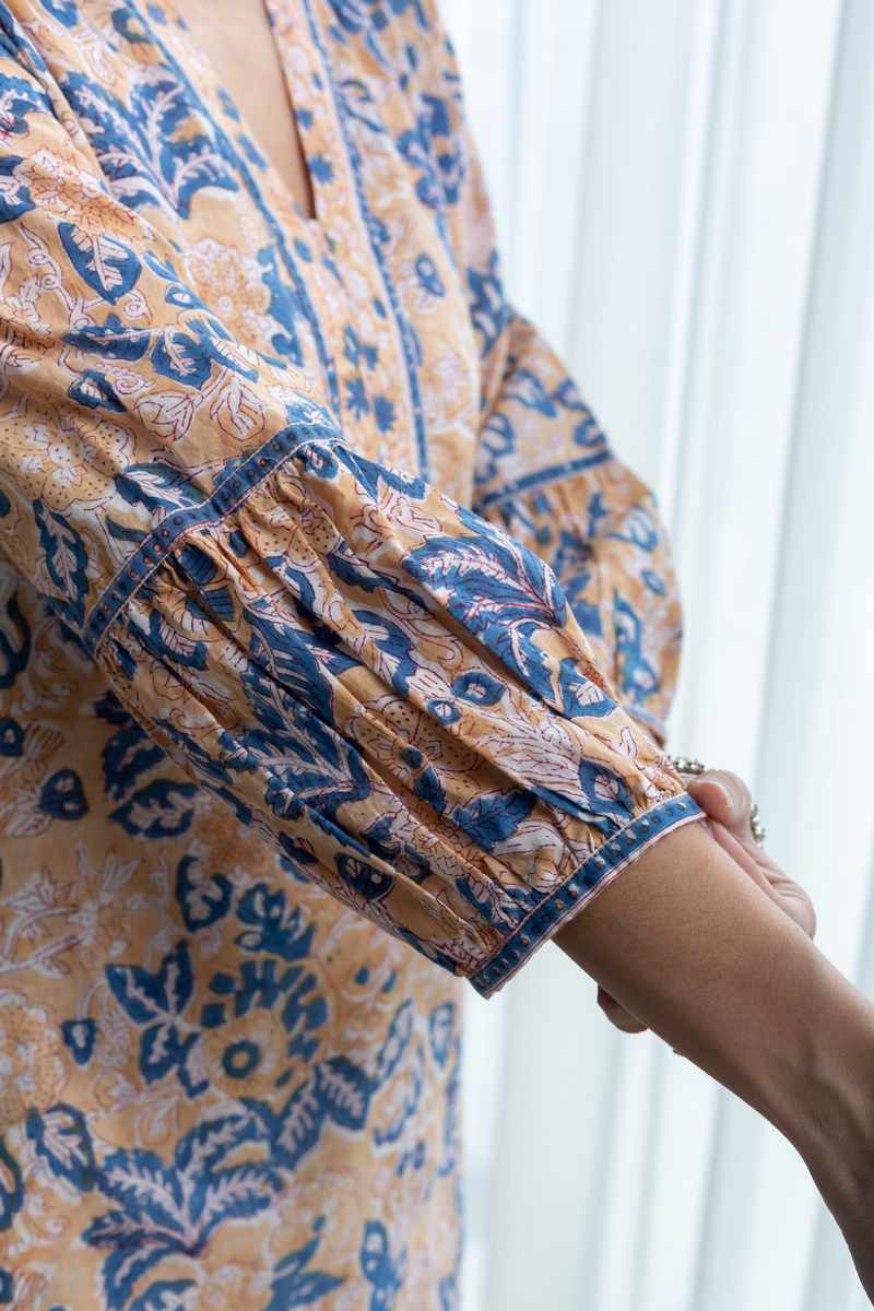 Image for Kusvaa Ne153 Artha Cotton Handblock Kurta Closeup 2