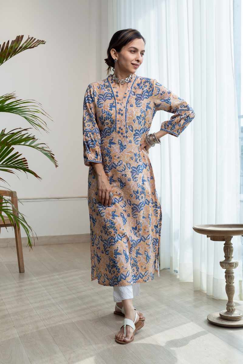 Image for Kusvaa Ne153 Artha Cotton Handblock Kurta Front