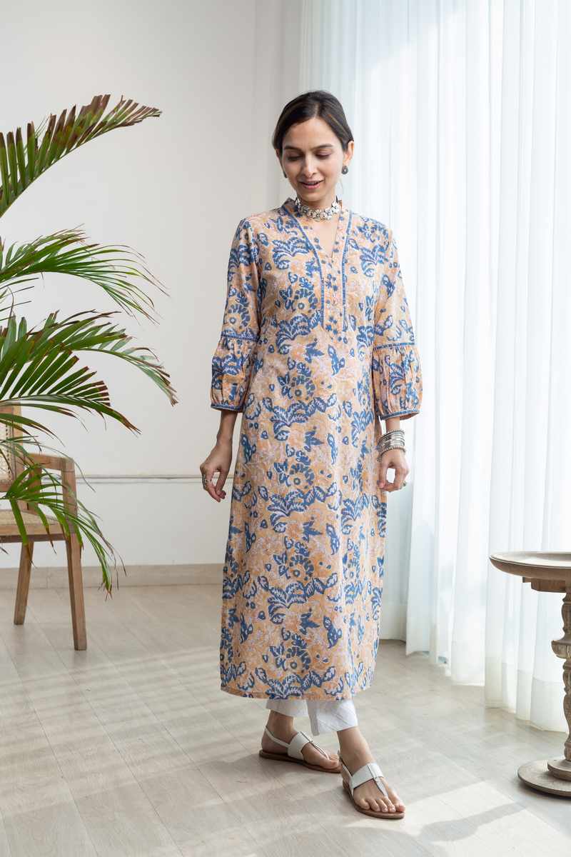 Image for Kusvaa Ne153 Artha Cotton Handblock Kurta Side