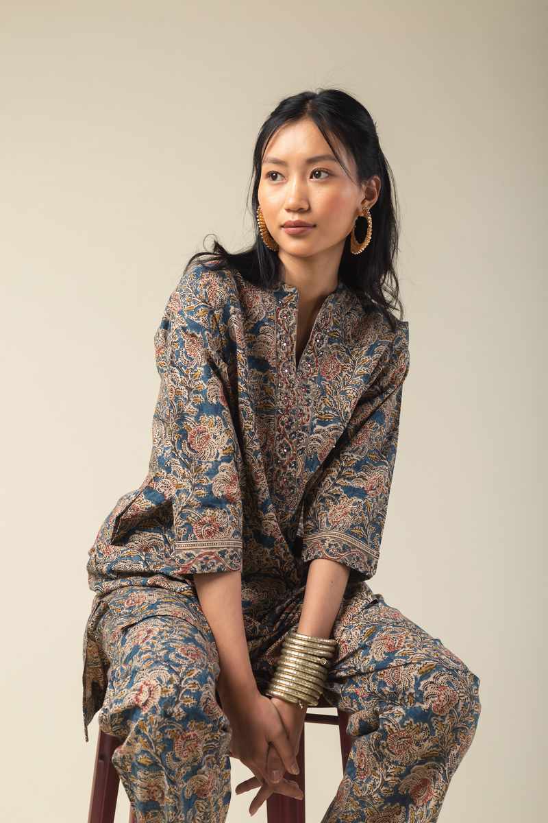 Image for Kusvaa Ne31 Rashi Cotton Kalamkari Co Ord Set Closeup 2