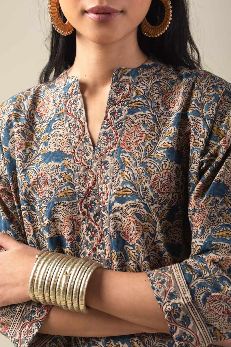 Image for Kusvaa Ne31 Rashi Cotton Kalamkari Co Ord Set Closeup