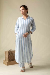Image for Kusvaa Ne55 Abarna Handloom Cotton Kurta Pant Set Front
