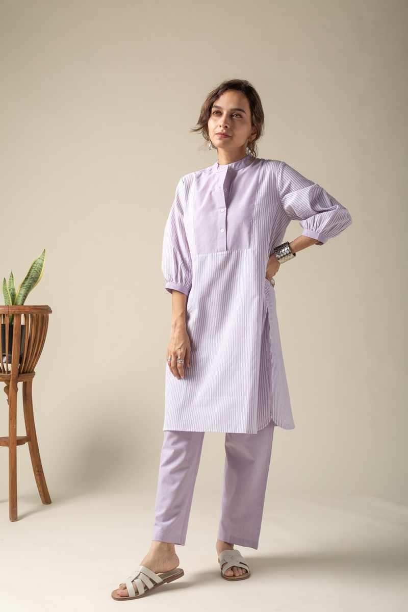 Image for Kusvaa Ne62 Gitika Handloom Cotton Kurta Pant Set Side