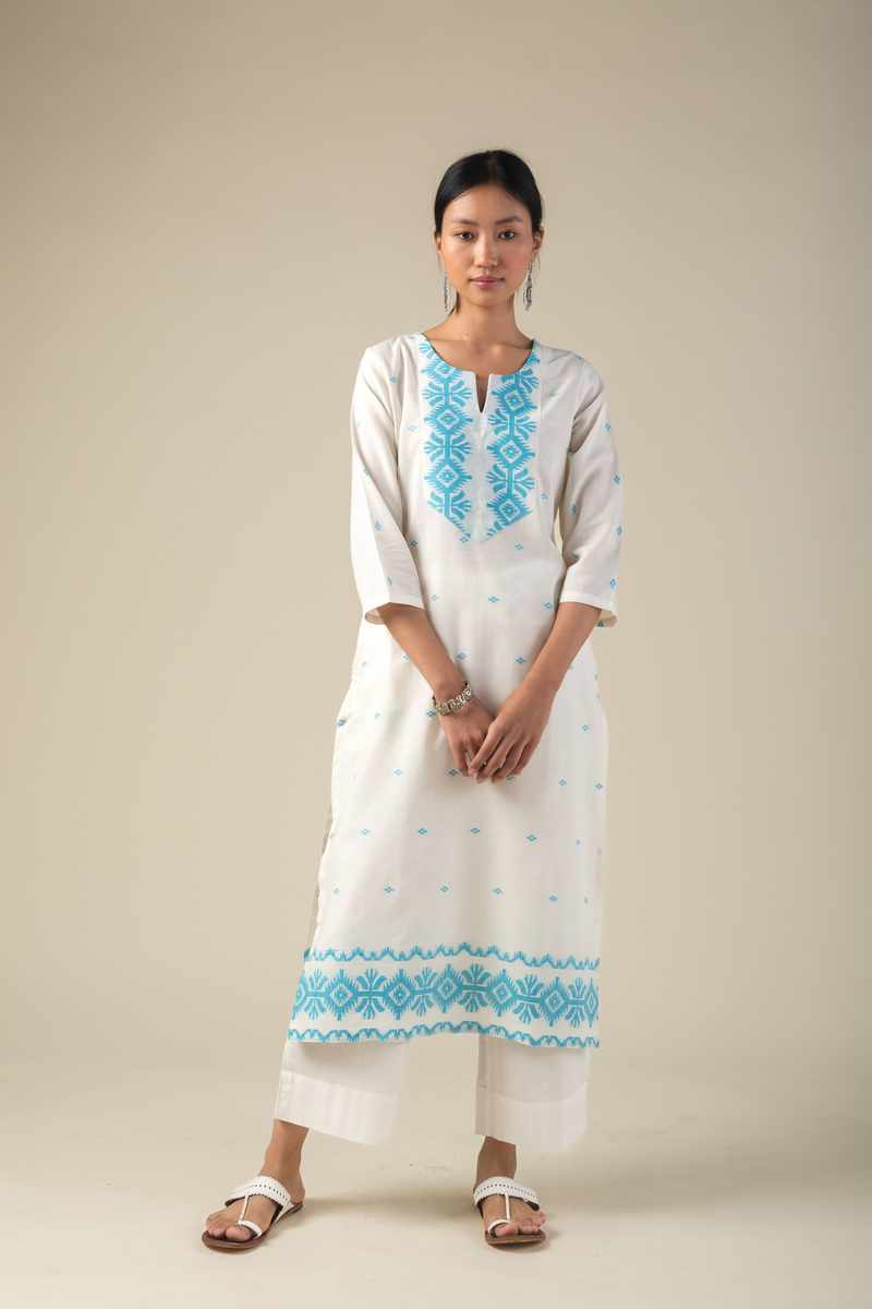 Image for Kusvaa Ne88 Dishitha Cotton Jamdani Kurta Featured