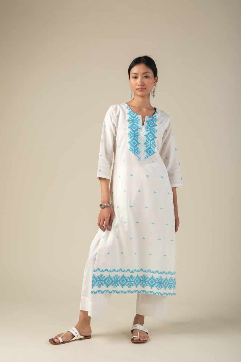 Image for Kusvaa Ne88 Dishitha Cotton Jamdani Kurta Side