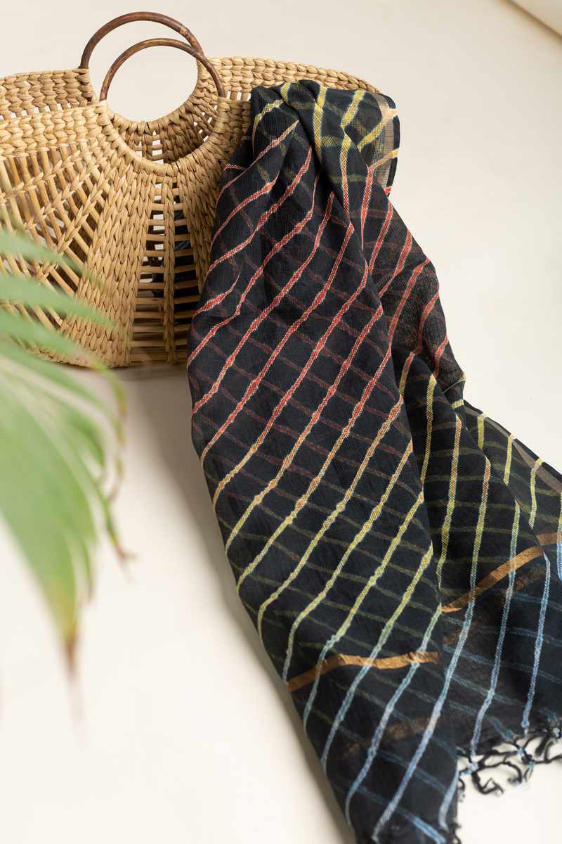 Image for Kusvaa Vebdup08 Black Cotton Kota Doriya Dupatta Side