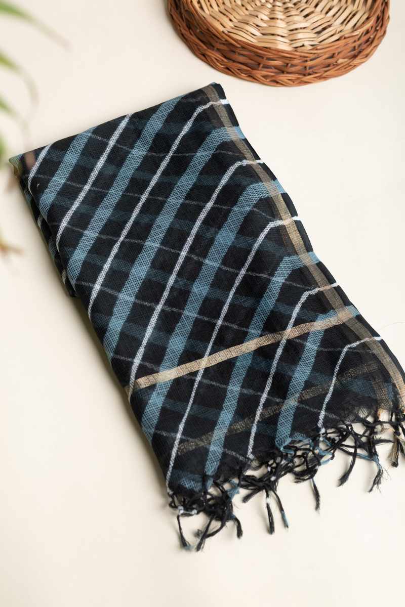 Image for Kusvaa Vebdup09 Black And Grey Cotton Kota Doriya Dupatta Featured