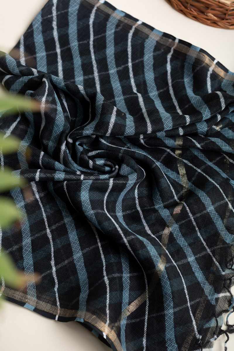 Image for Kusvaa Vebdup09 Black And Grey Cotton Kota Doriya Dupatta Front