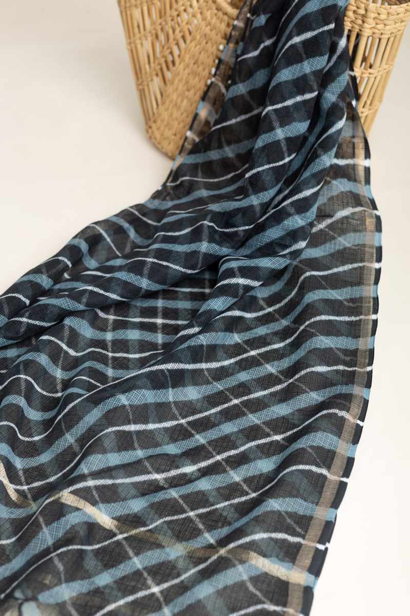 Image for Kusvaa Vebdup09 Black And Grey Cotton Kota Doriya Dupatta Side