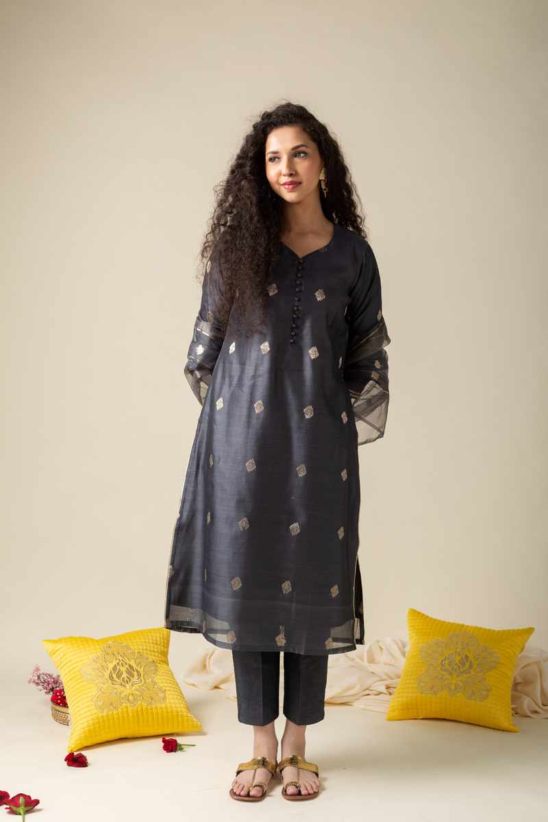 Image for Ne254 Bhavika Chanderi Straight Kurta Side