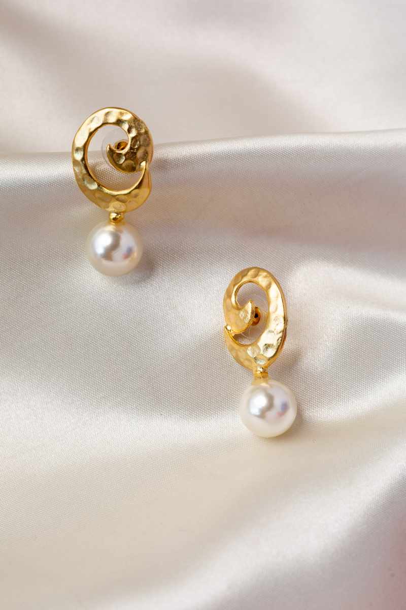 Image for Kpe448 Rhea Golden Pearl Drop Earrings Front