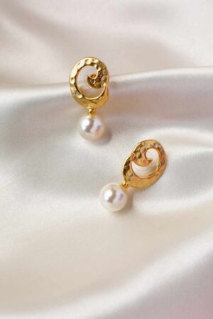 Image for Kpe448 Rhea Golden Pearl Drop Earrings Side