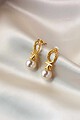 Image for Kpe451 Sara Golden Pearl Knot Earrings Front