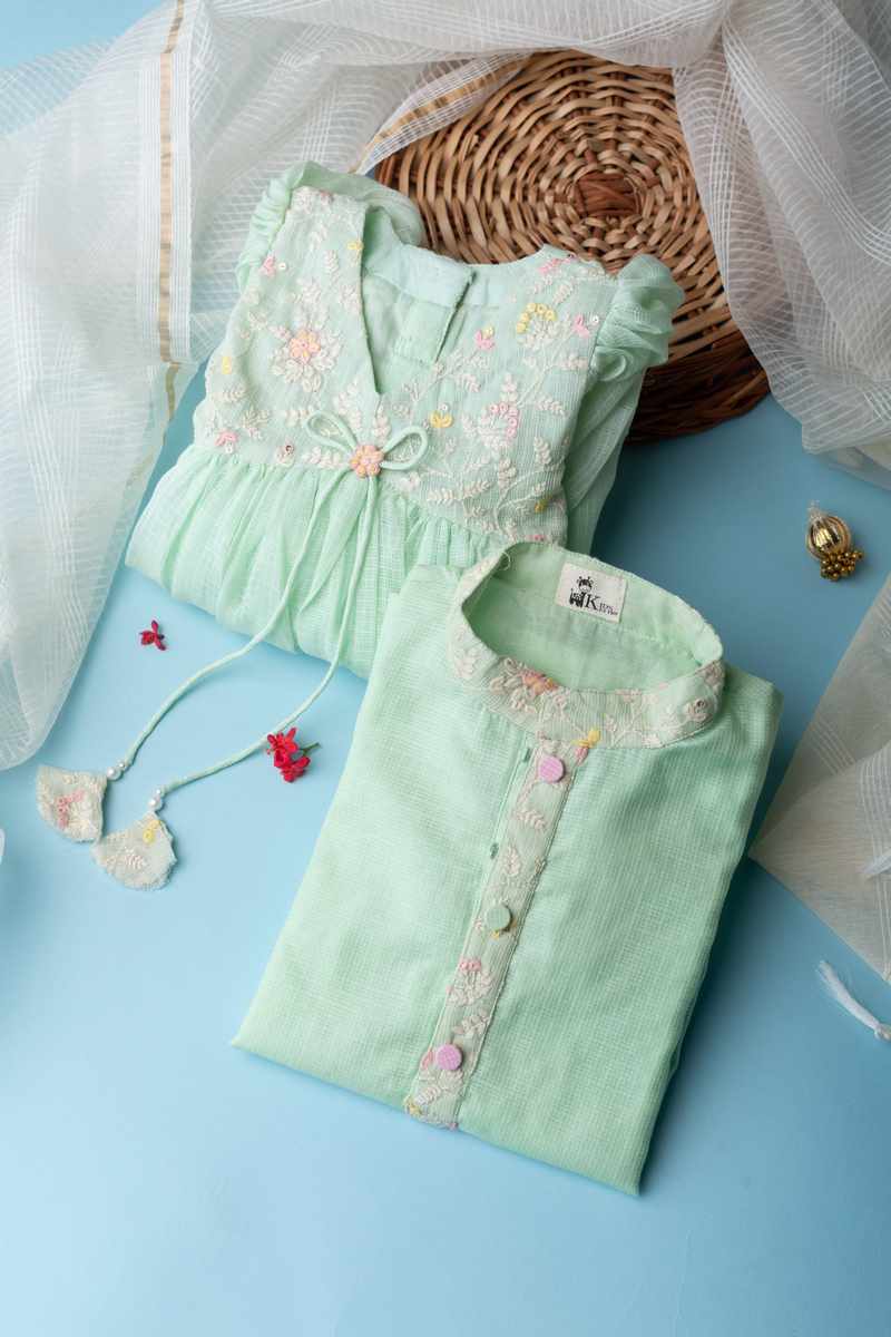 Image for Kusvaa Byw004 Aviraj Kota Doriya Boys Kurta Pant Set Closeup 2