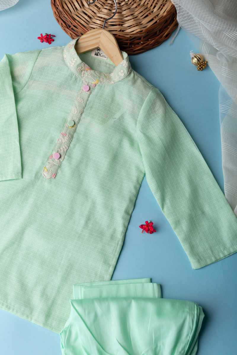 Image for Kusvaa Byw004 Aviraj Kota Doriya Boys Kurta Pant Set Sitting