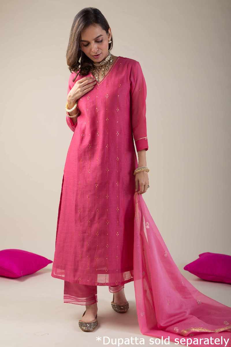Image for Kusvaa Cood001 Kashvi Chanderi Kurta Pant Set Pocket New