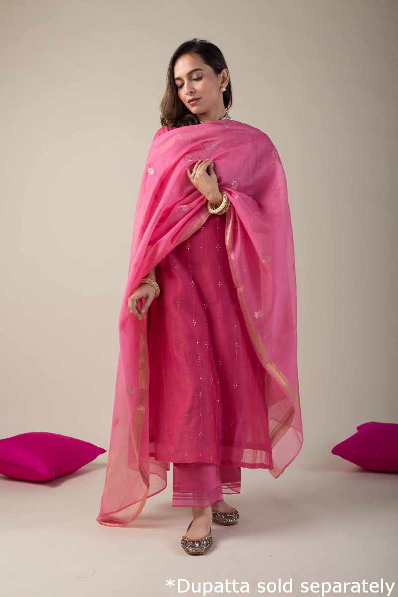 Image for Kusvaa Cood001 Kashvi Chanderi Kurta Pant Set Sitting New