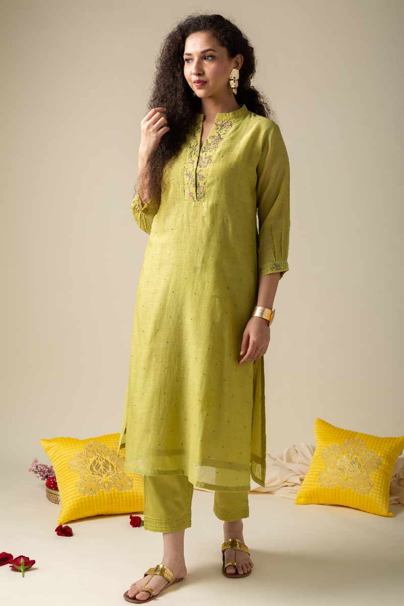 Image for Kusvaa Cood005 Adhita Chanderi Kurta Pant Set Pocket