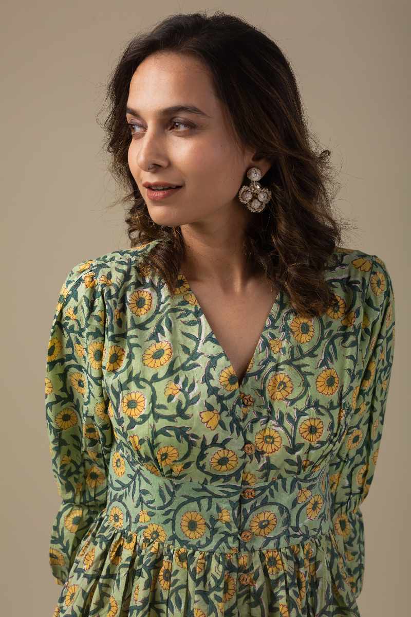 Image for Kusvaa Dr001 Snehal Cotton Block Print Dress Closeup 2
