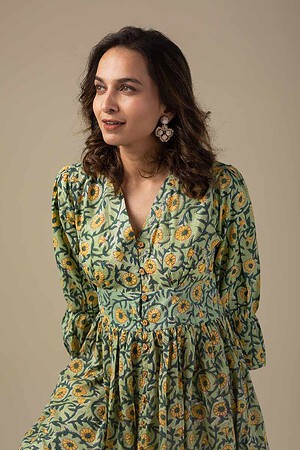 Image for Kusvaa Dr001 Snehal Cotton Block Print Dress Featured