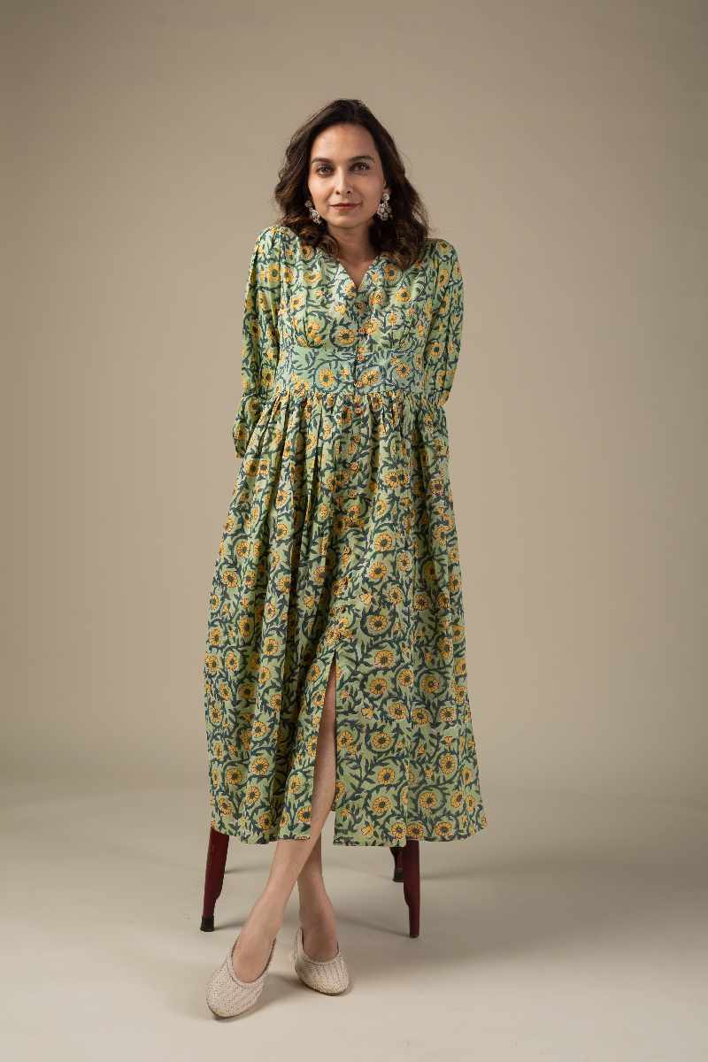 Image for Kusvaa Dr001 Snehal Cotton Block Print Dress Front
