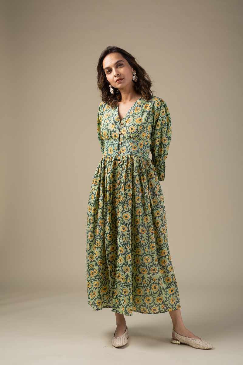Image for Kusvaa Dr001 Snehal Cotton Block Print Dress Sleeves