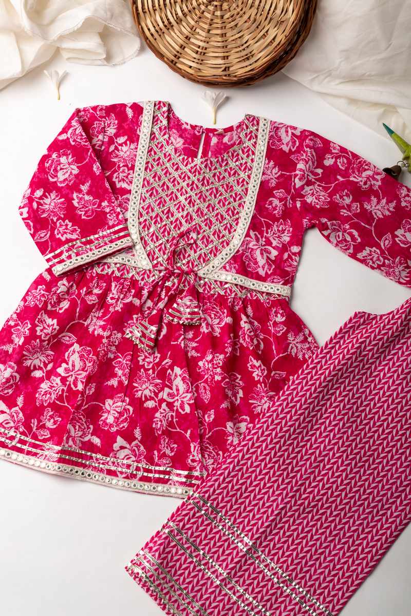 Image for Kusvaa Grw001 Lalima Girl's Cotton Kurta Palazzo Set Sitting