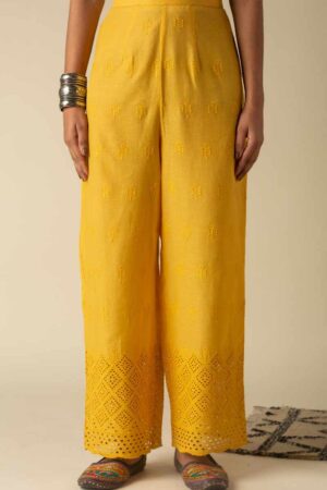 Image for Kusvaa Pnt002 Yellow Cotton Schiffli Pant Featured
