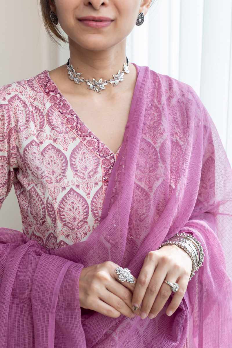 Image for Kusvaa Wkr005 Tanvishree Cotton A Line Kurta Closeup