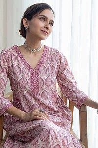 Image for Kusvaa Wkr005 Tanvishree Cotton A Line Kurta Sitting