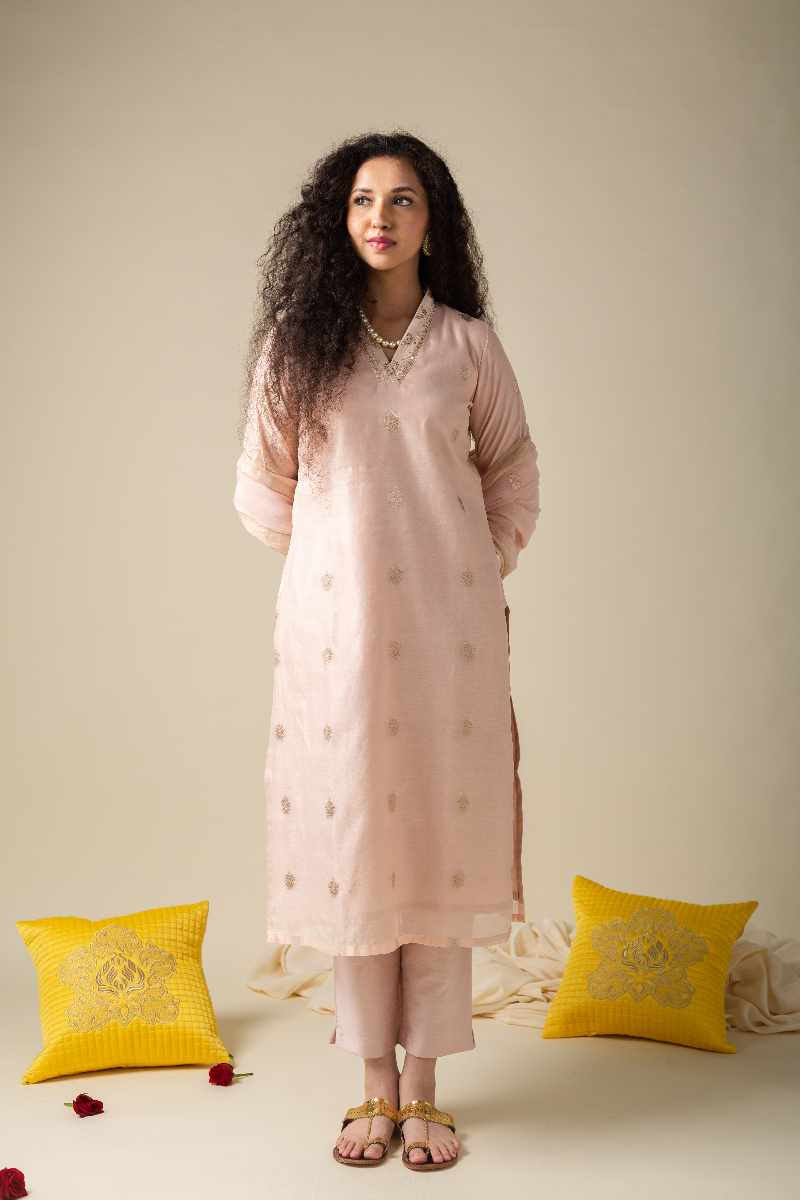 Image for Kusvaa Wkr006 Diti Chanderi Straight Kurta Sleeves