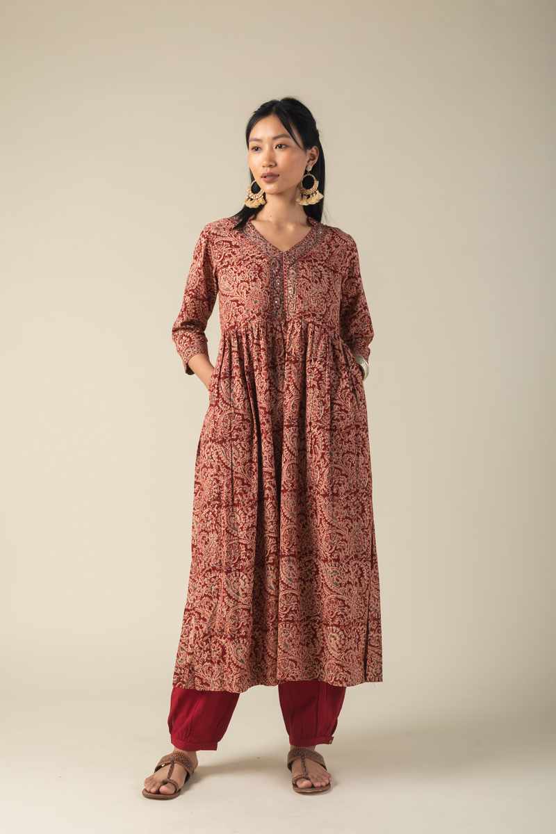 Image for Wkr008 Saranya Cotton Kalamkari Kurta Closeup